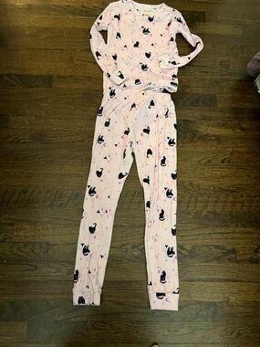 Cabana Life Pink & Black Cat Print Kids Pajama Set